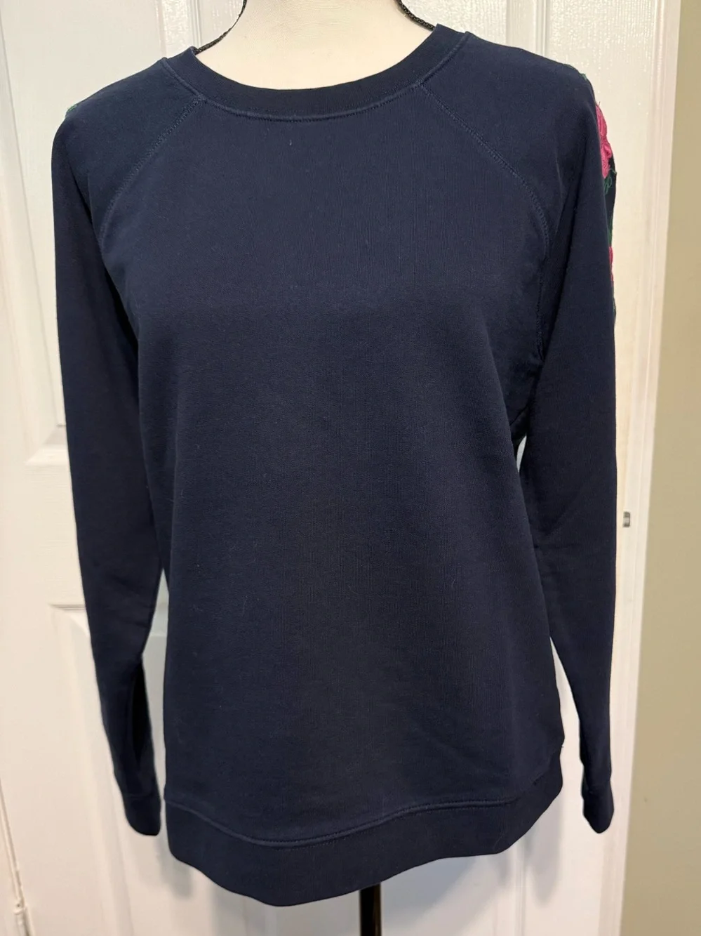 J. Crew Navy Crewneck Sweater with Floral Detail